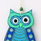 Handmade Wooden Green and Blue Owl Wall Hanging for Home Decor